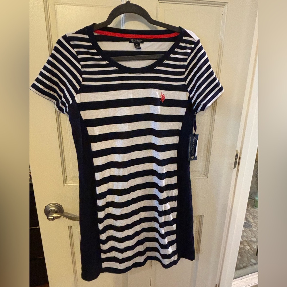 U.S. Polo Assn. Navy and White Striped Tee Dress